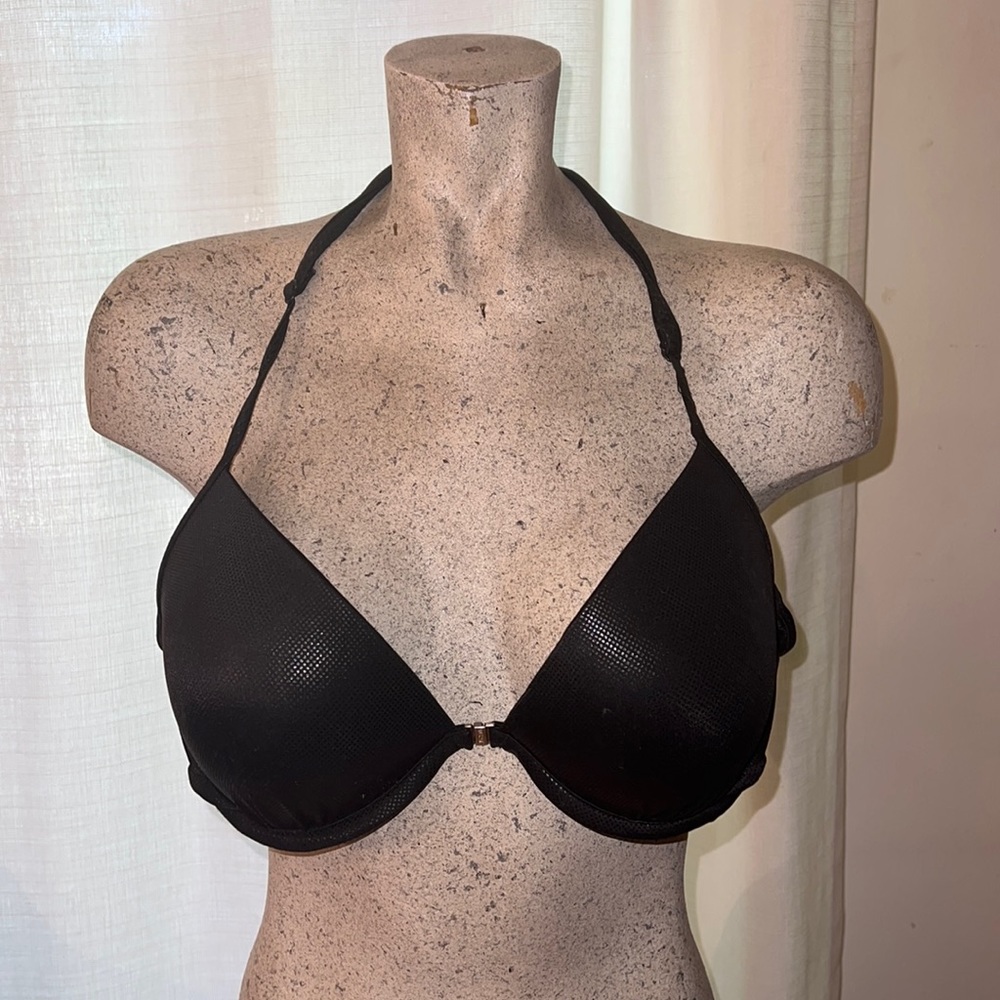 PINK black front close padded push up bikini top